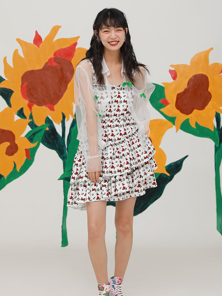 Small Floral Print IRREGULAR LOTUS LEAF SLING DRESS