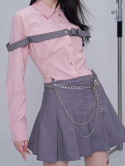 Bow Stitching Shirt Pleated Dress