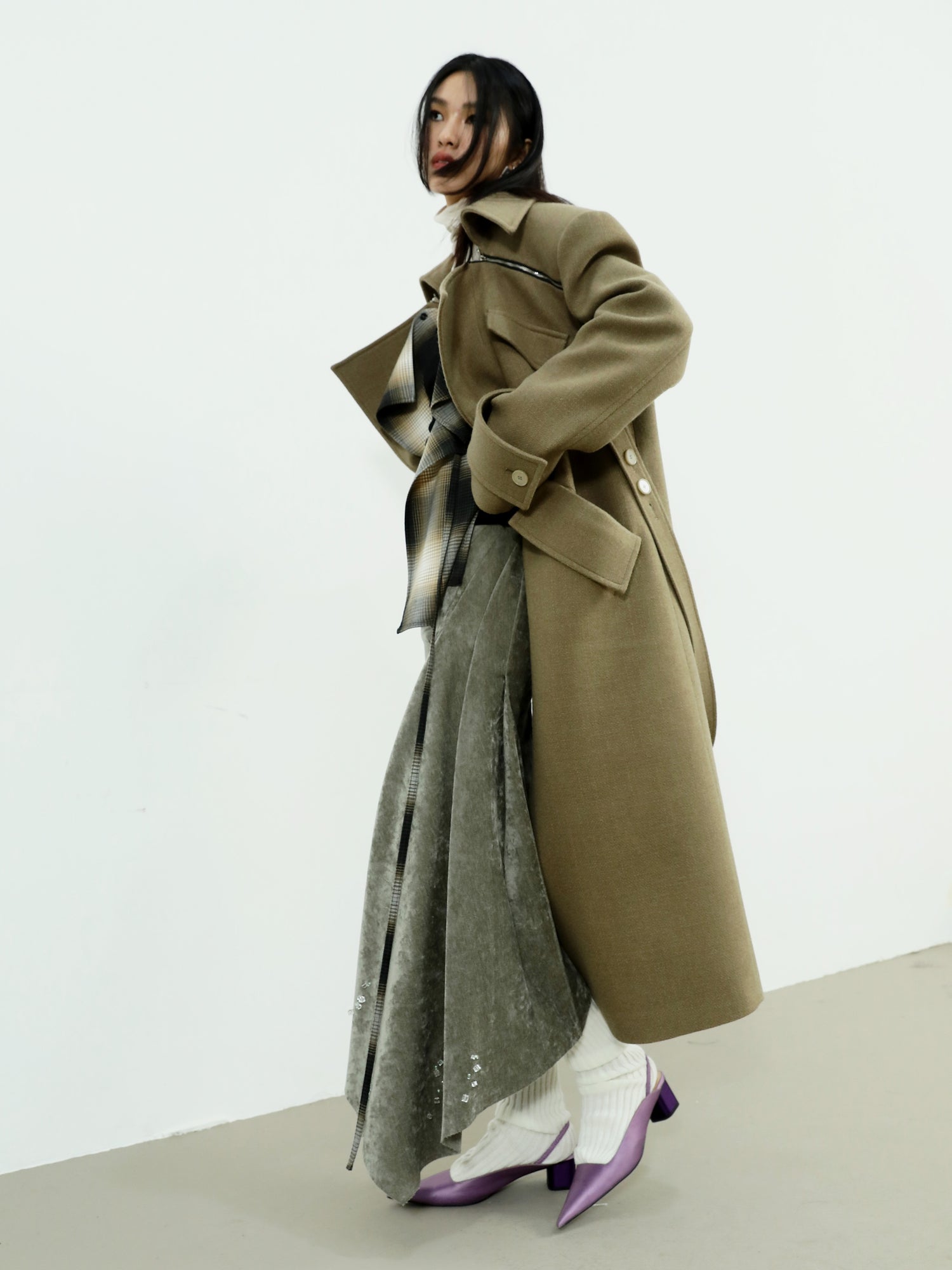 Fake Two Pieces Asymmetric Woolen Coat