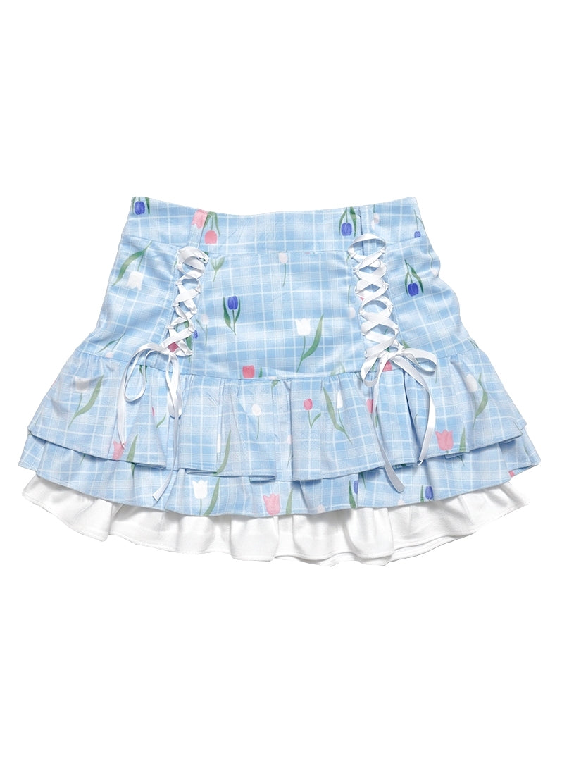 Lace-Up Unique Layered Tiered Pop Skirt