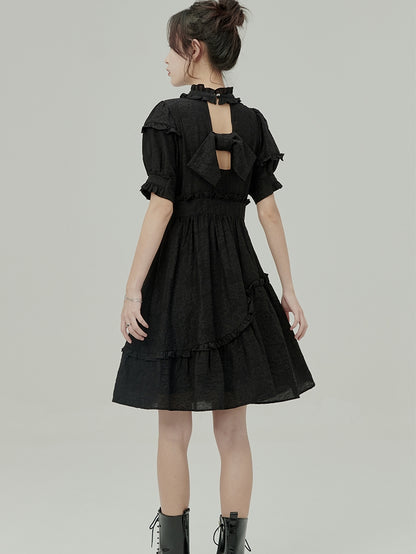 Jacquard Black Bow Robe asymétrique