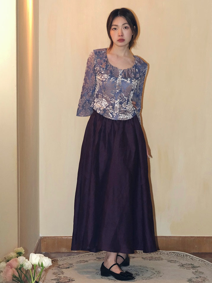 High Waist Long Gather Skirt