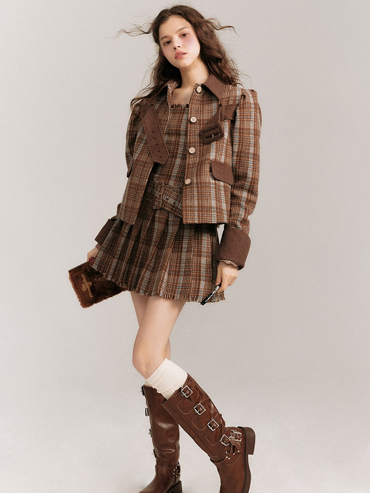 Plaid Belted Jacket