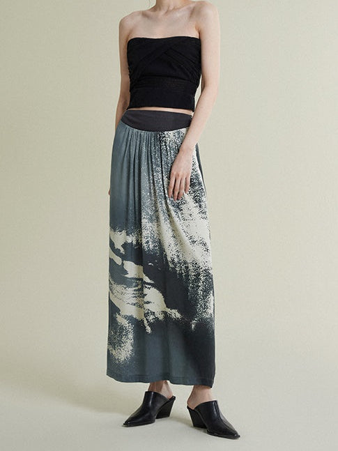 Waist Knitted Stitching PLEATED PRINTED SKIRT