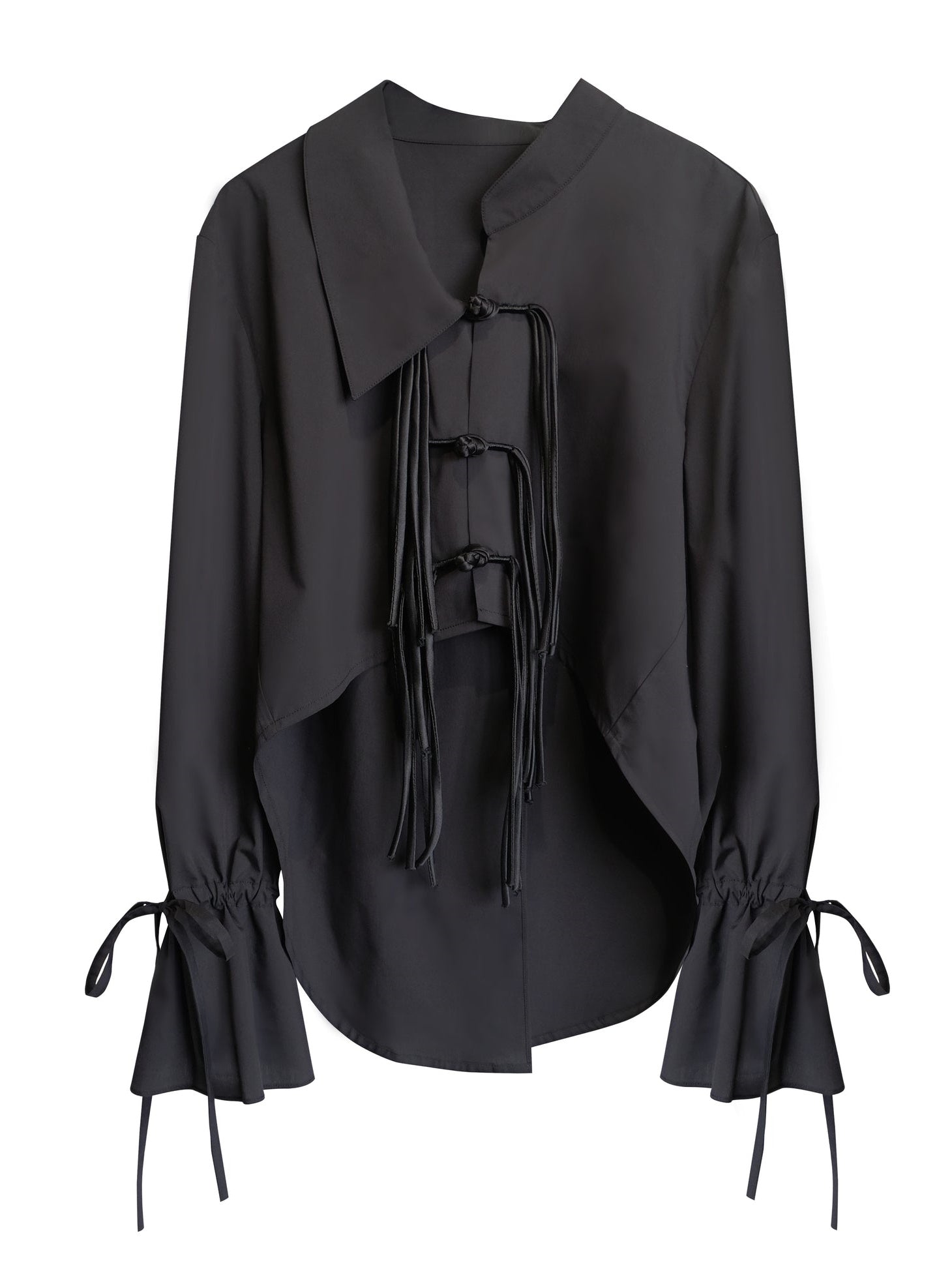 Chinese Style Asymmetric Fringed Button Shirt