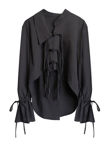 CHINESE STYLE asymmetric Fringed Button Shirt