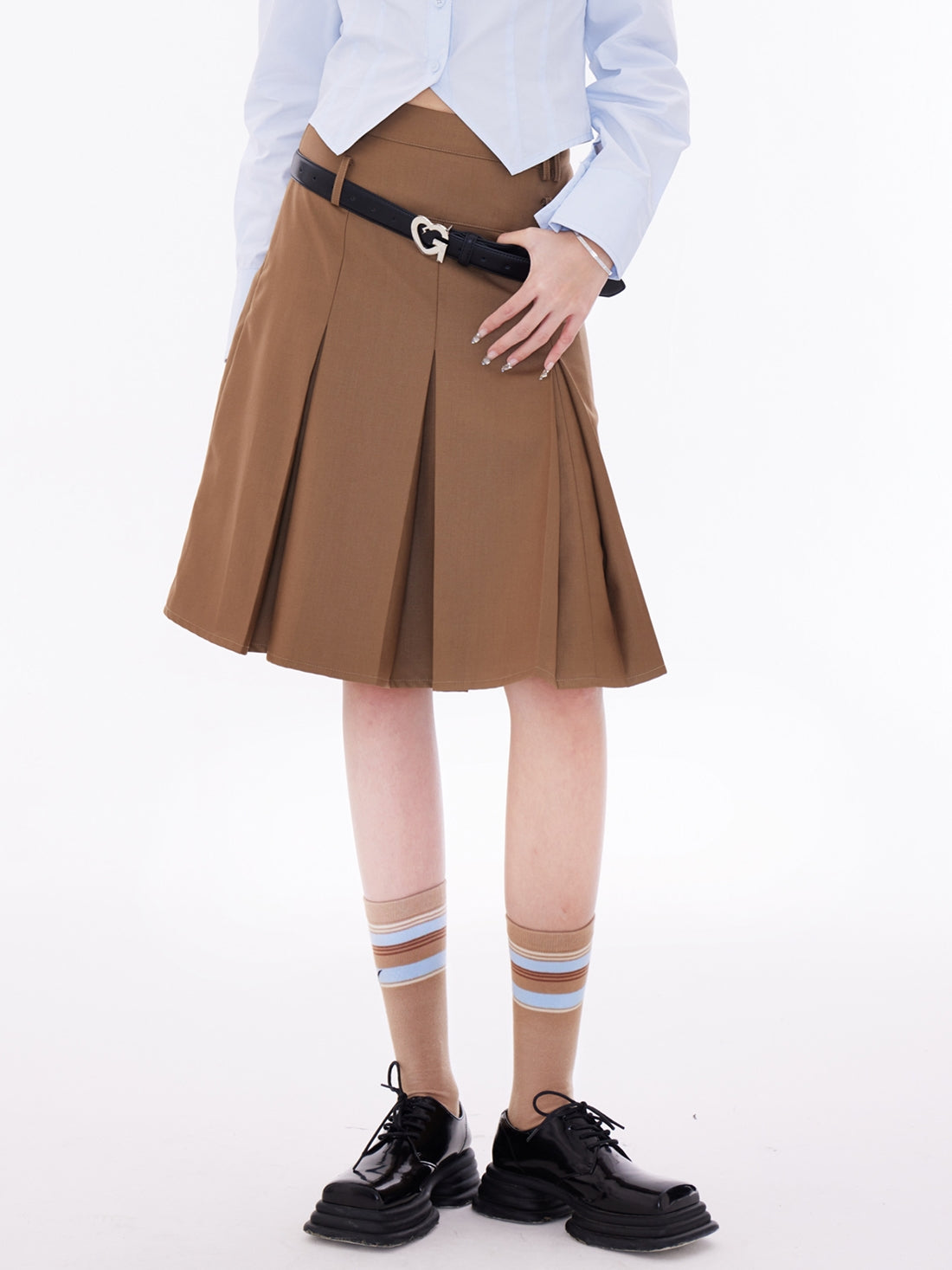 BOX-PLEATS COLLEGE PLAIN SKIRT