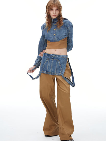 Denim Suspenders Wide-Leg Pants