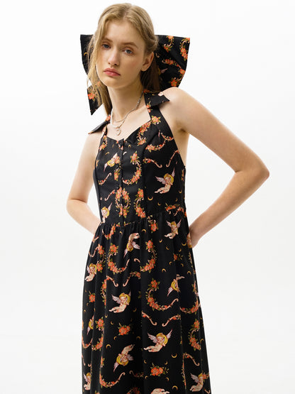 Print Retro Halter Neck Dress