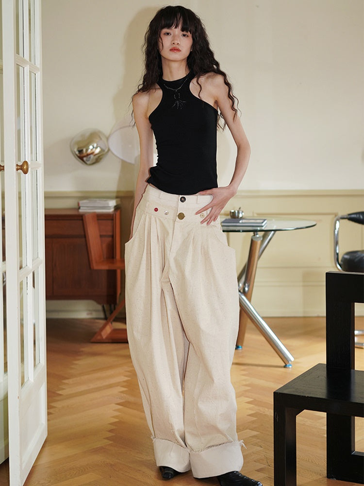 Double Waist Wide-Leg Casual Pants