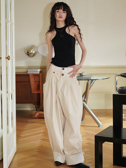 Double Waist Wide-leg Casual Pants