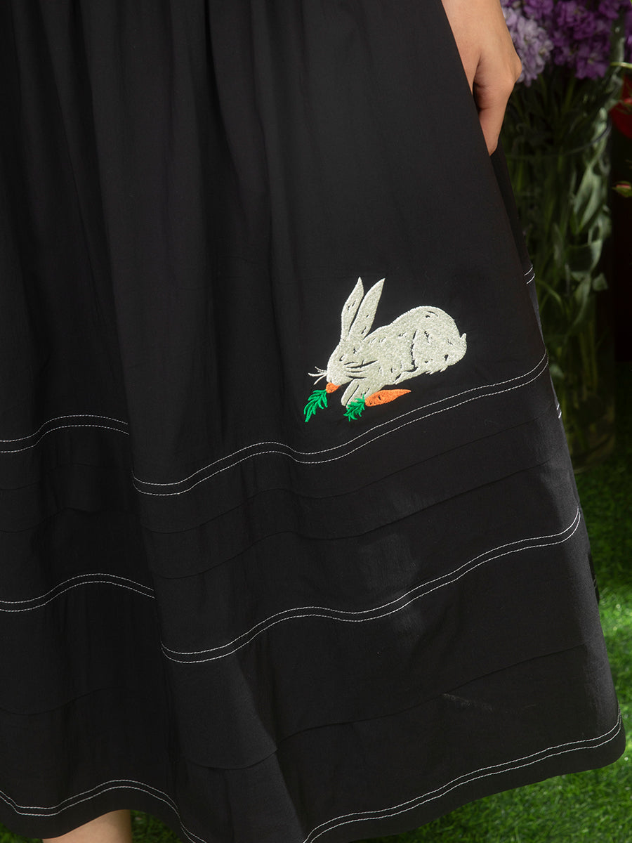 Rabbit Embroidery A-Line Half Skirt