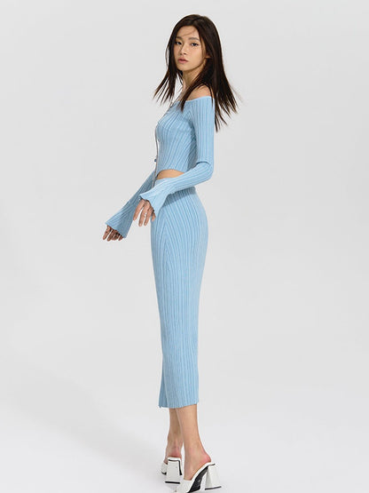 ONE-SHOULDER KNITTED TOP &amp; SLIT SKIRT