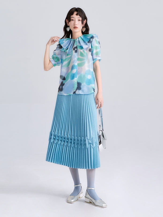 Translucent Printed Double-Layer Collar Shirt