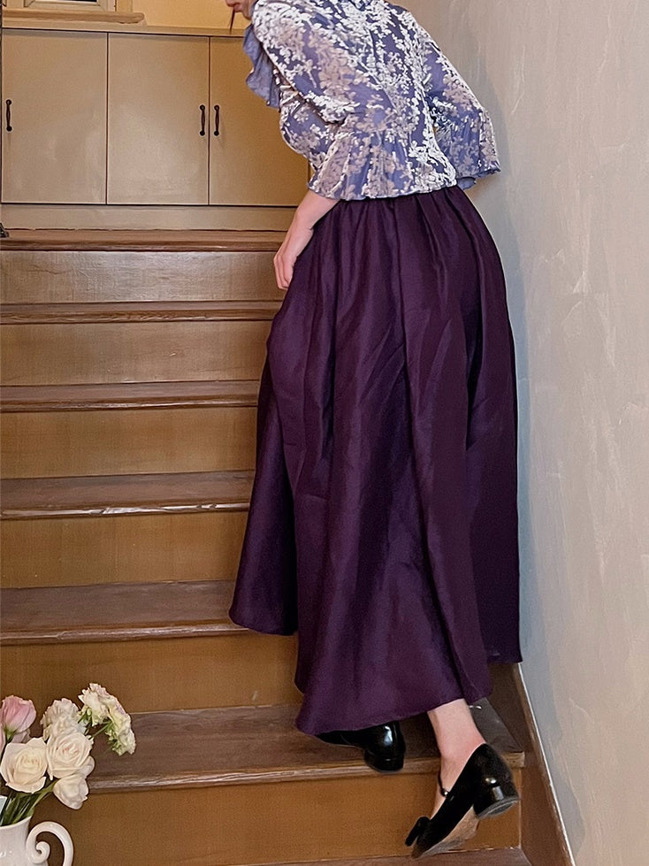 High Waist Long Gather Skirt