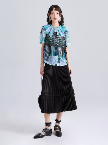 Translucent Printed Double-Layer Collar Shirt