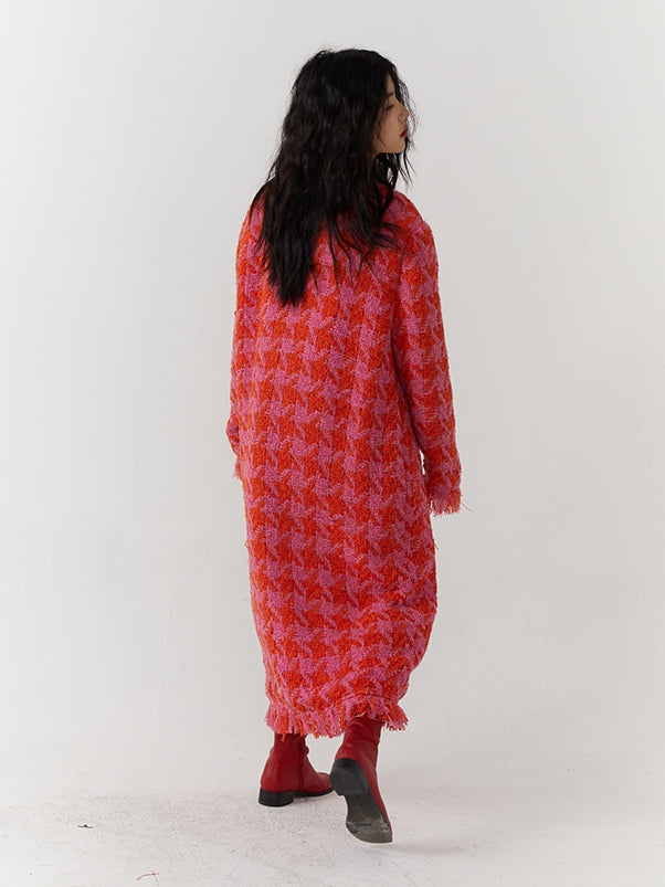 HoundStooth Wool Long Coat