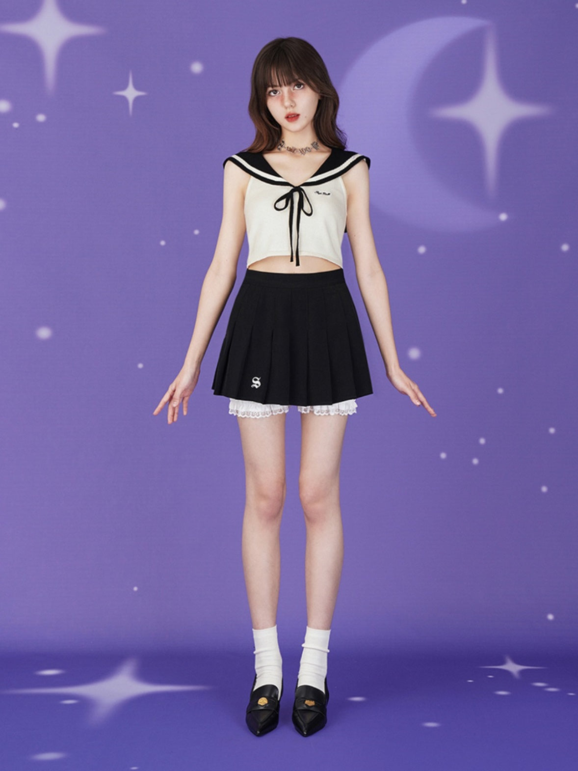 Sailor Collar Y2K Knitted Vest Top – ARCANA ARCHIVE