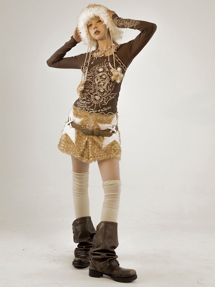 Five -Pointed Star Deer Fur Skirt -FROGLET – ARCANA ARCHIVE