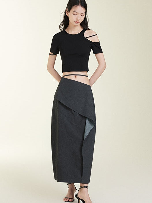 Oblique Waist Loose-Leaf Cocoon Skirt