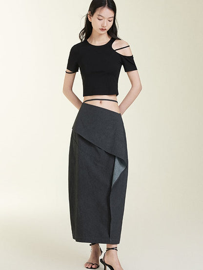 Oblique Waist Loose-Leaf Cocoon Skirt