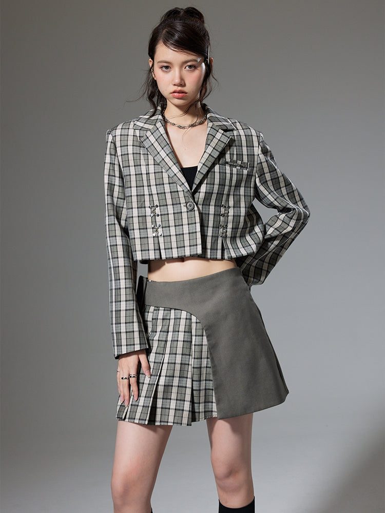 College Style Short Jacket &amp; Skirt