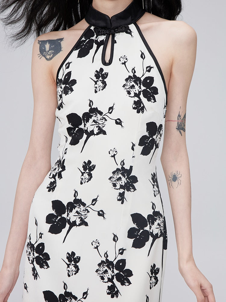 Chinese-style Printed Sleeveless Dress &amp; Cardigan Shirt