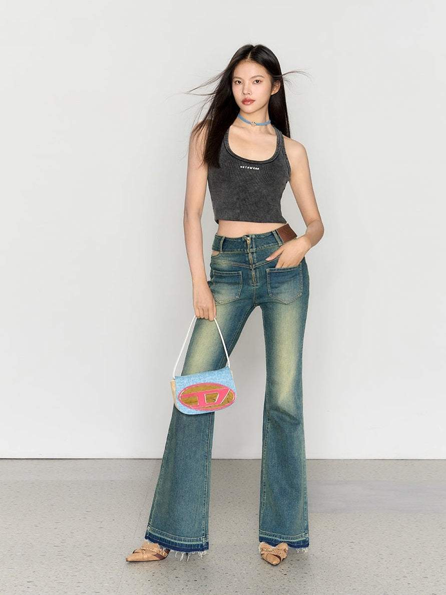 High Waist Retro Wash Bootcut Jeans