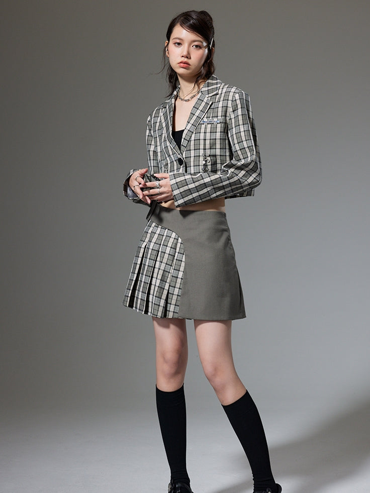 College Style Short Jacket &amp; Skirt