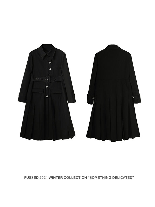 Pleats Wool Flare Long-coat