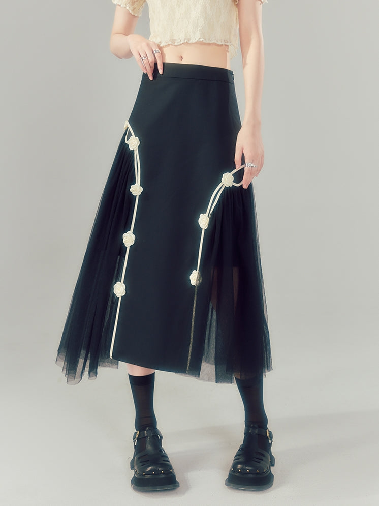 High Waist Bow Mesh Irregular Skirt