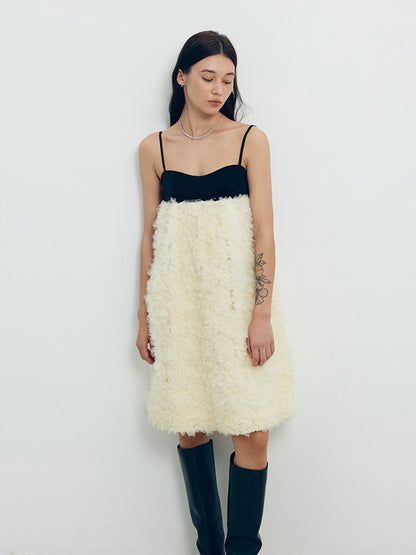 Flower Fluffy Stitching Slip Dress