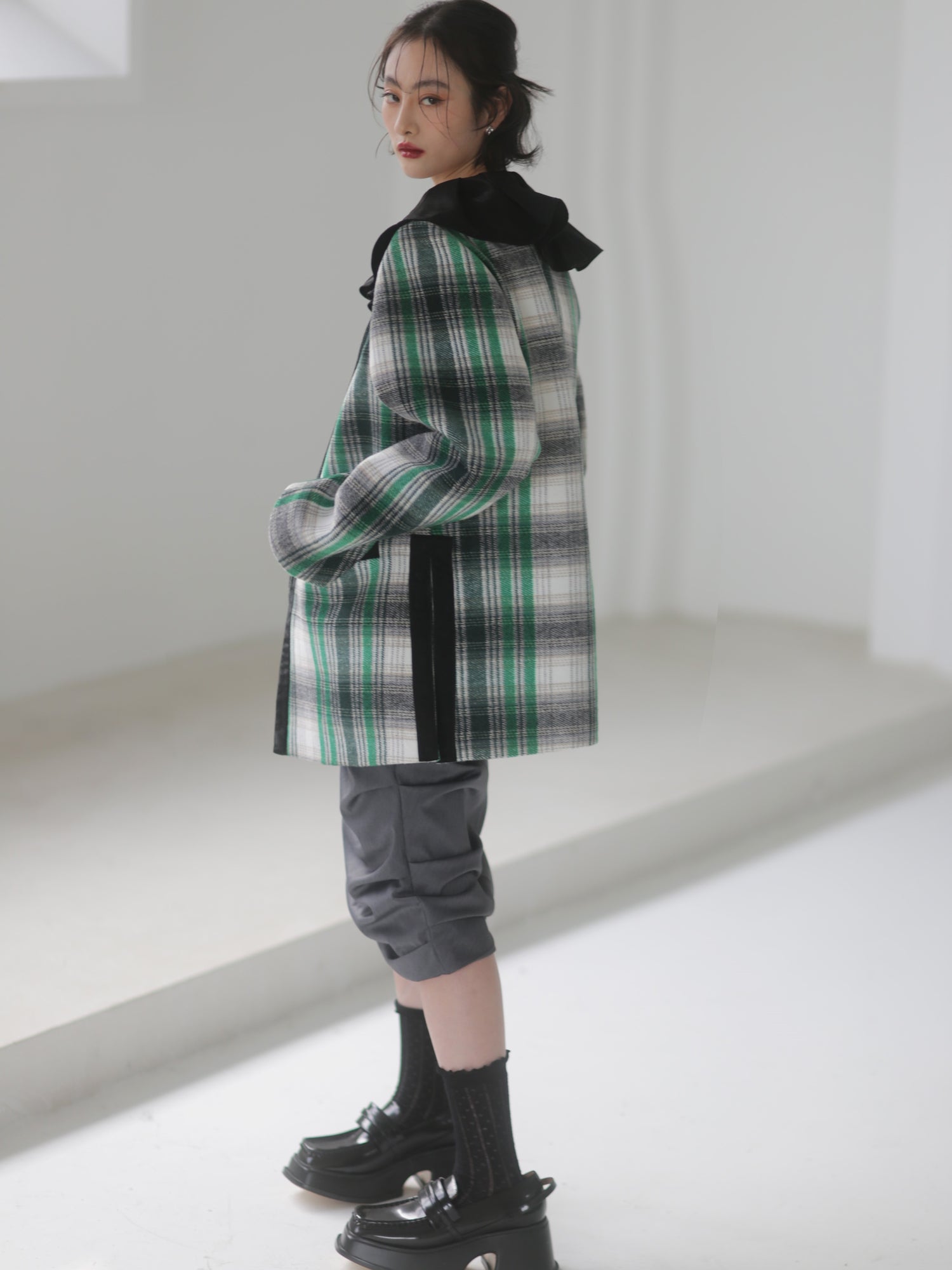 Plaid Spitzenkragen Wolljacke