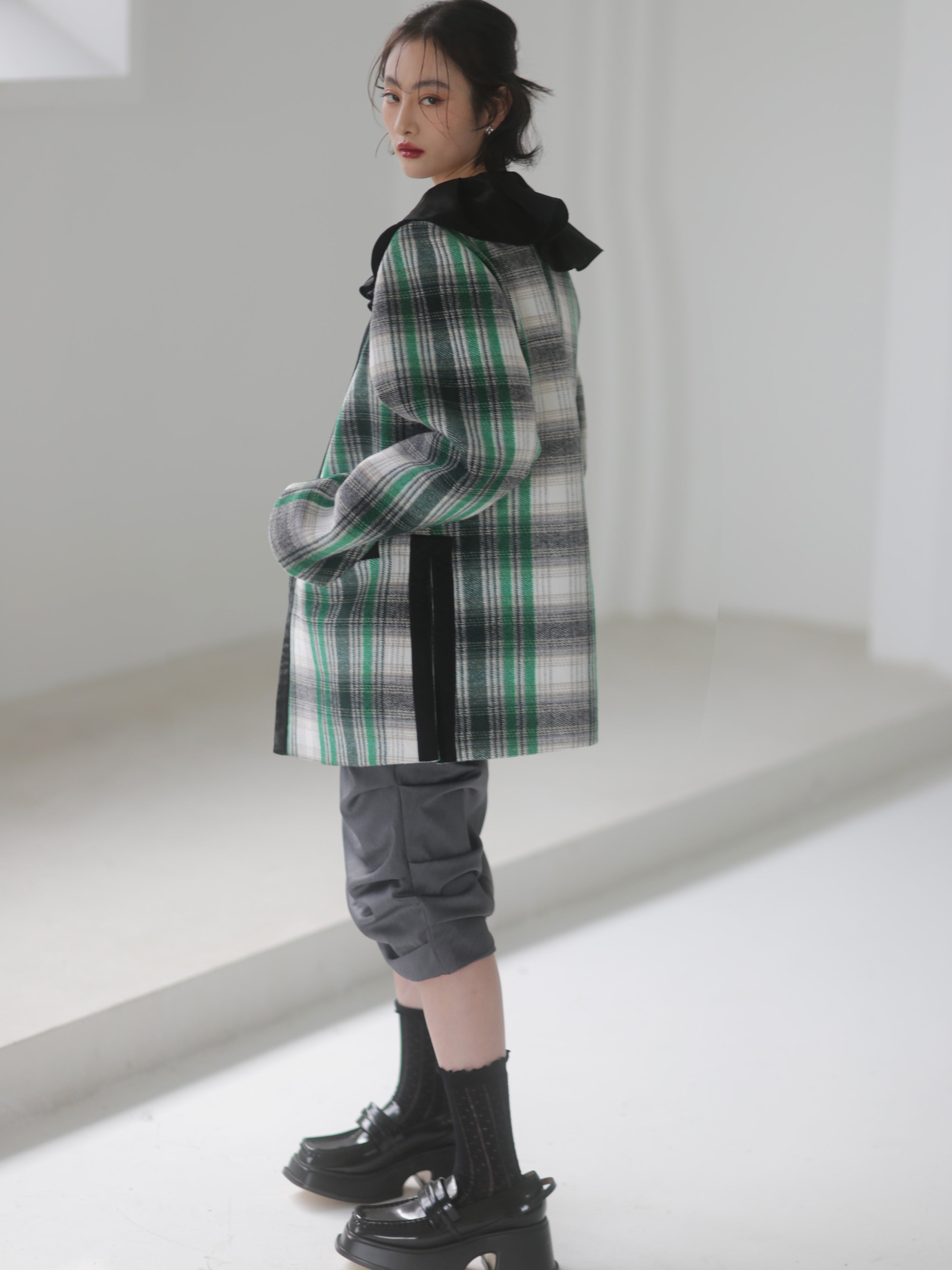 PLAID LACE COLLAR Woolen Jacket