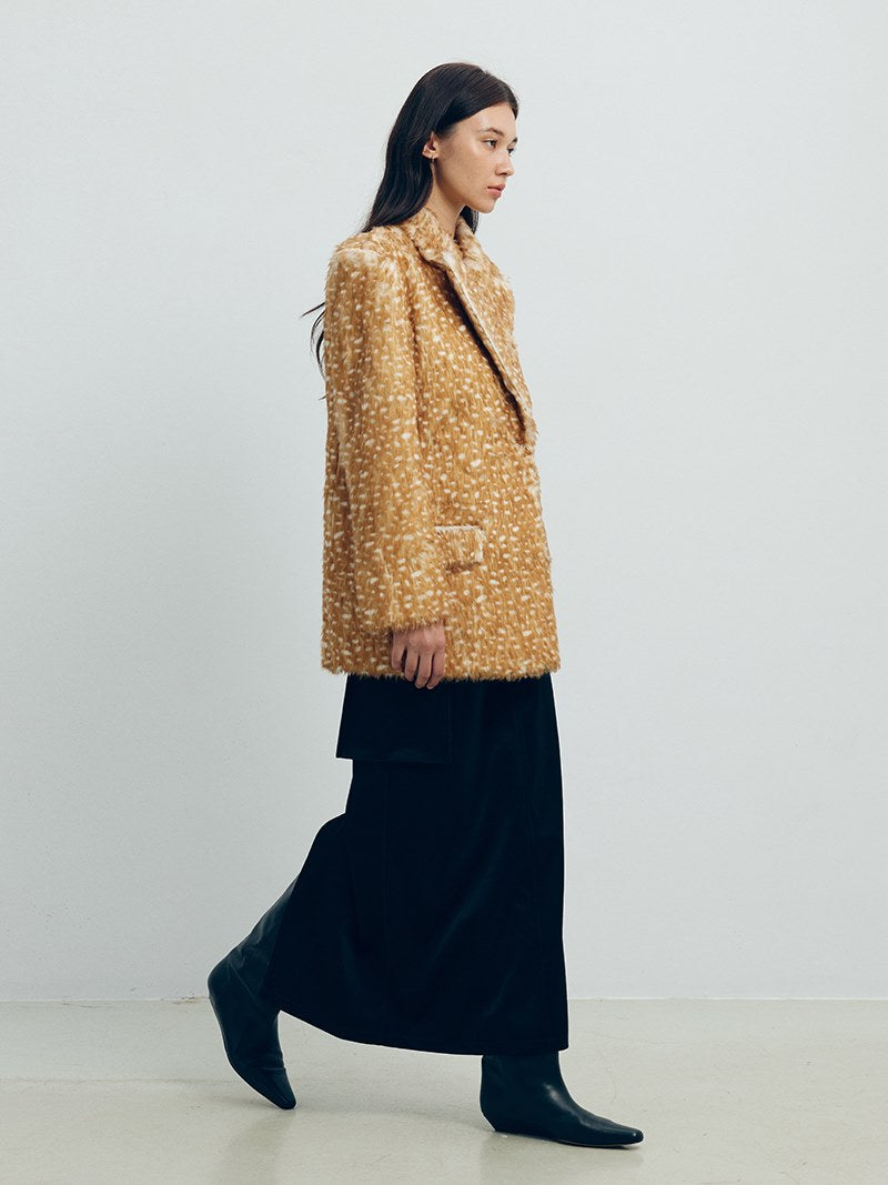 Animal-print Eco-fur Mid-length Jacket