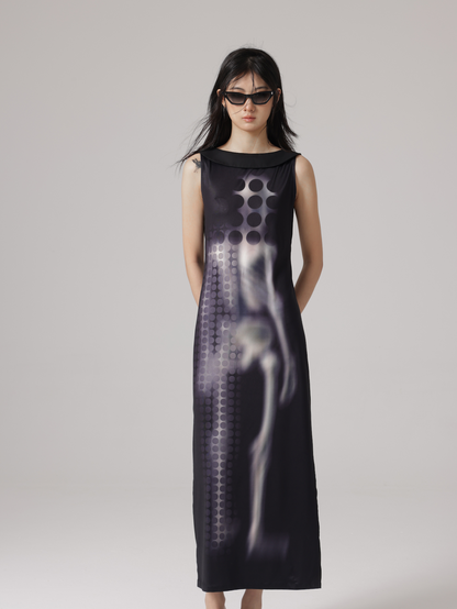 Human Figure Printic Stitching Sleevels Dress