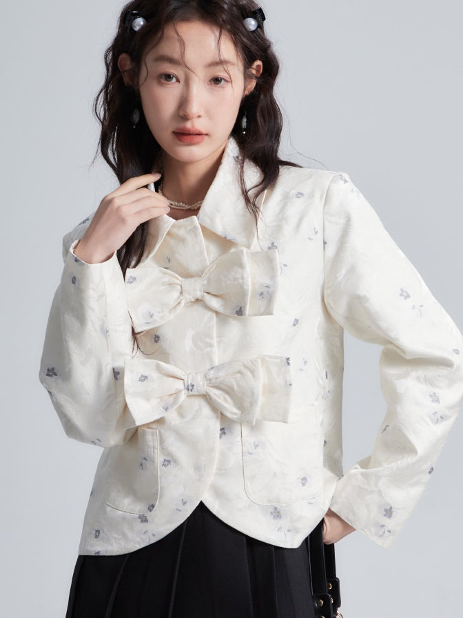 Bow Embossed Jacquard Short Jacket