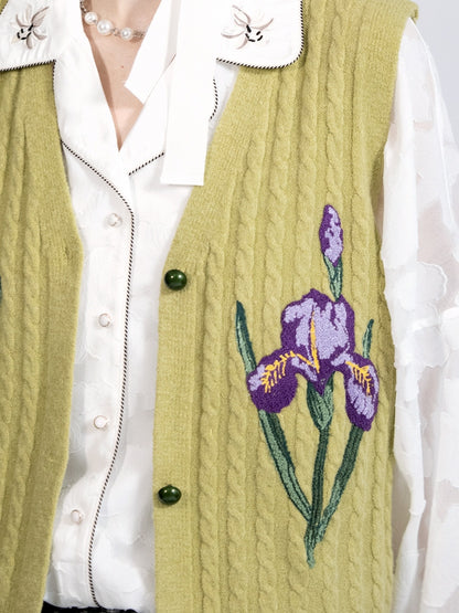 Retro EMBROIDERY FLOWER KNIT VEST