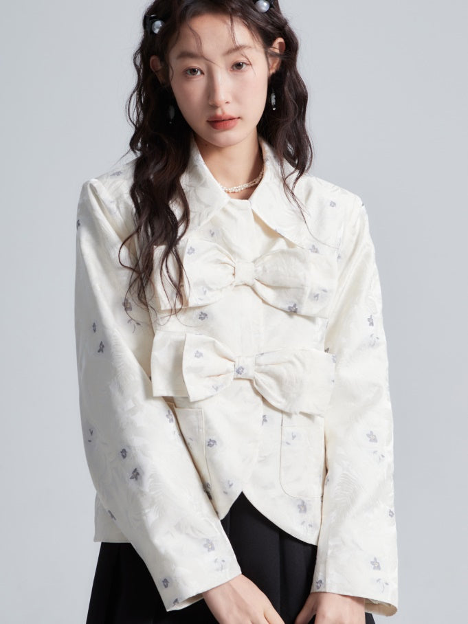 Bow Embossed Jacquard Short Jacket