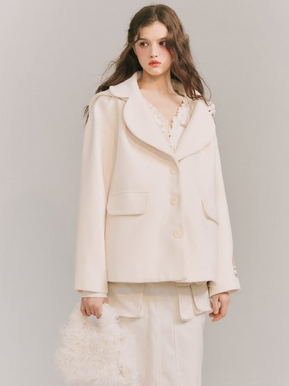 Detachable Big Hat Woolen Jacket