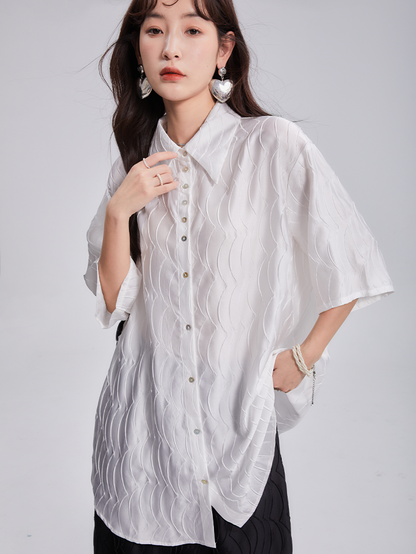 Satin Fish Scale Wrinkle Loose Shirt &amp; Skirt