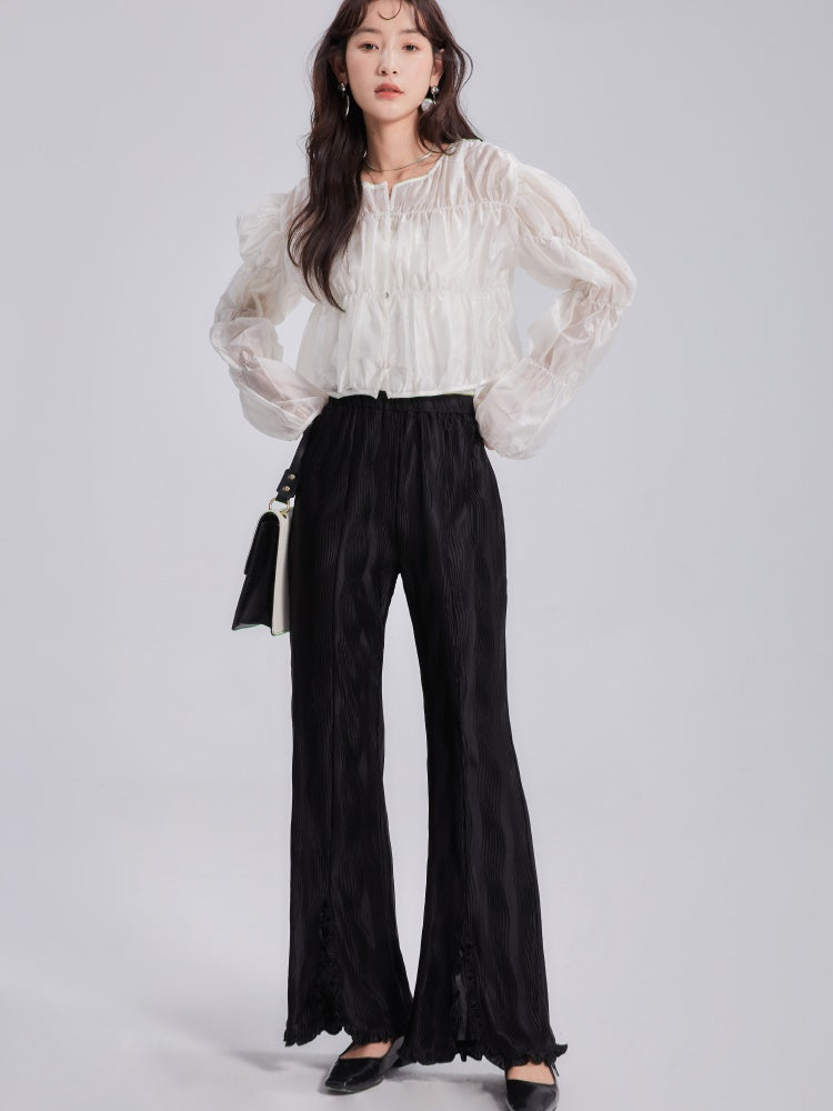 Wave Pleated Slit Elastic Mopping Pants