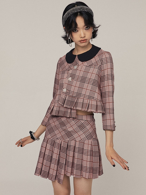 Plaid Long Sleeve Jacket &amp; Short Skirt Setup