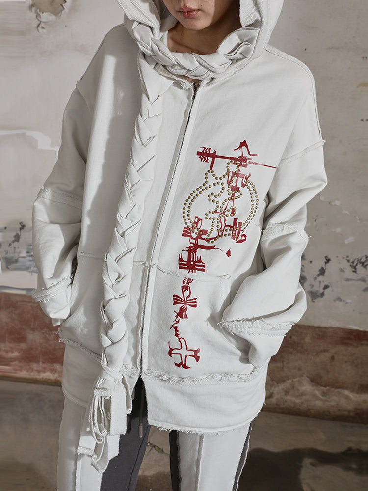 Braided Printed RIVETS LOOSE ZIP-UP PARKA