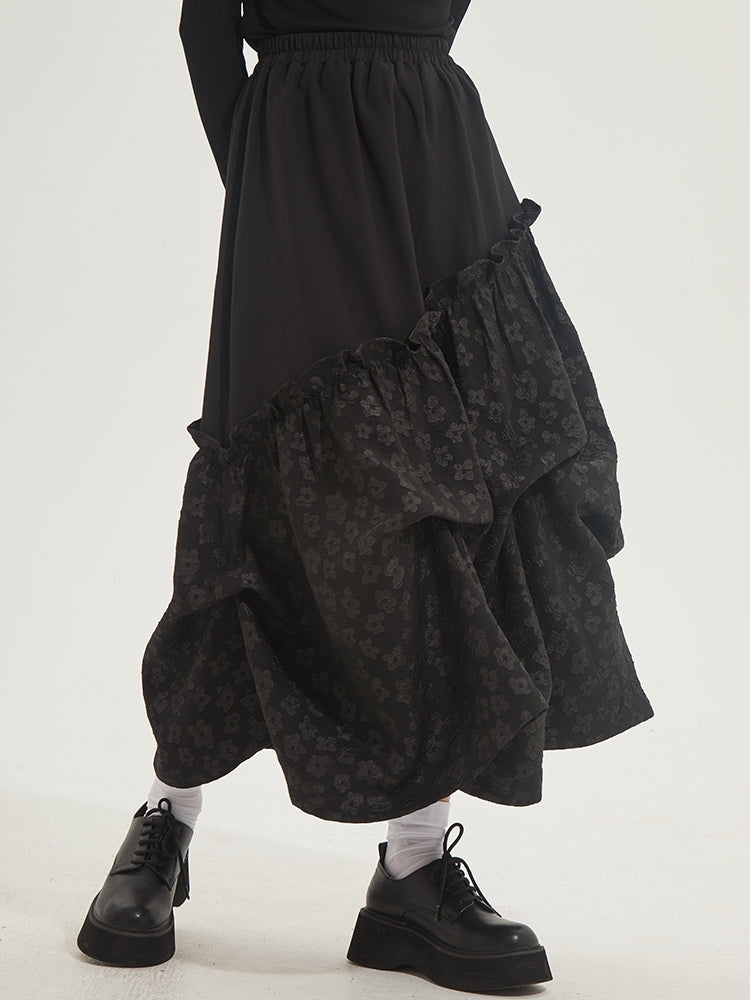 Stitching Small Flower Jacquard Ruffled Skirt - Cigaberry – ARCANA