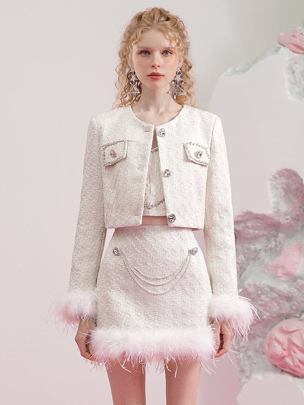 Small Fragrance Short Coat &amp; A-line Skirt &amp; Vest Three-piece Setup