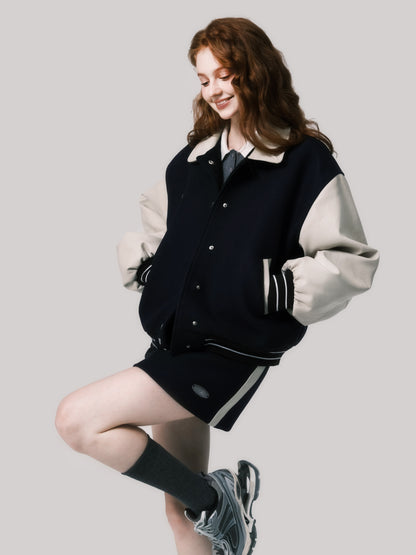 Wool Quilted Baseball Jacket &amp; Skirt