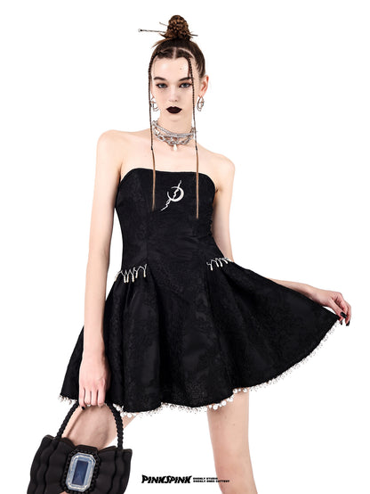 Bare-top Fluffy Embroidery Gothic One-piece