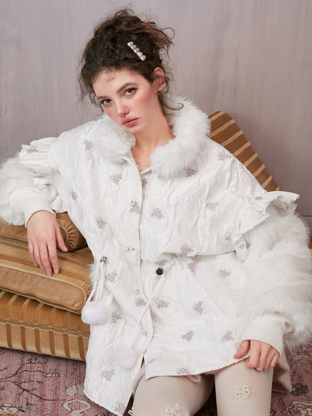 Floral Mosaic Fur Cotton Jacket