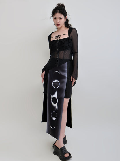 New Chinese Printed High Waist Skirt